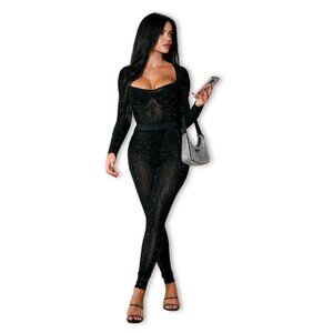 Fashion Nova Always A Baddie Rhinestone Mesh Leggings | Size M